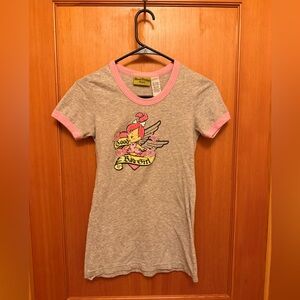 Vintage “Good Bad Girl” Pebbles Flinstone Ringer Tee 100% Cotton